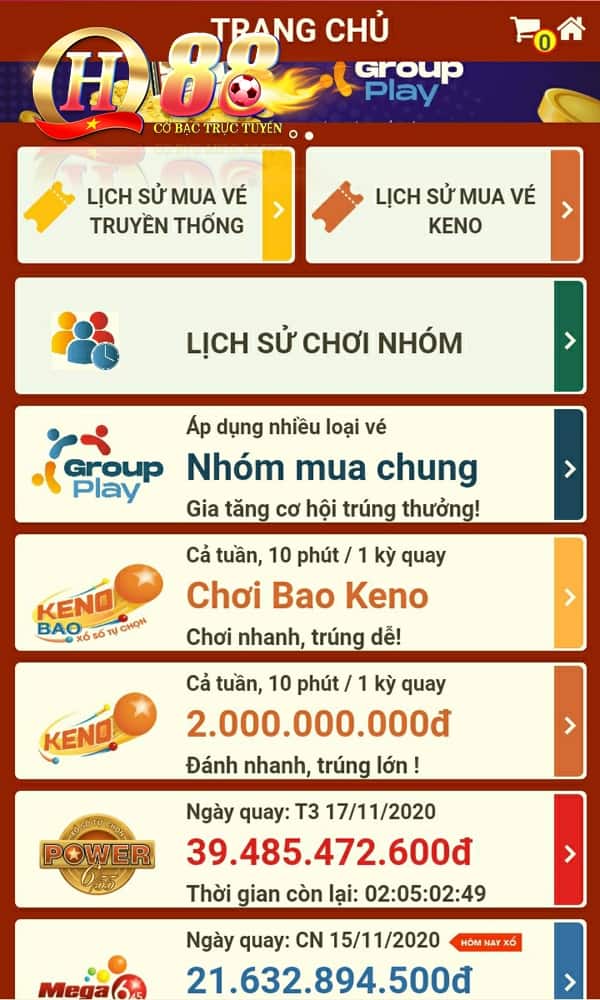 Một vài loại vé số đang được momo cung cấp